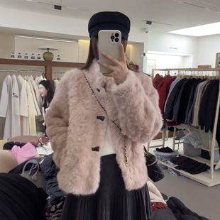 韩系超好看立领羊羔毛加厚短外套女装冬季小个子时尚洋气减龄上衣