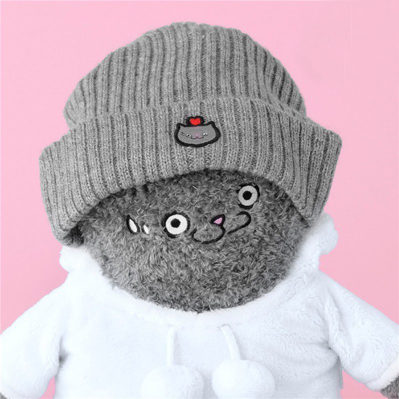 CATXMAN 周柏豪 GREY BEANIE 喵星侠LOGO装饰 秋冬季男女生针织帽