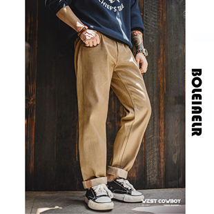 2026春季新款 美式复古西部牛仔裤男卡其直筒黄石赤耳原牛休闲裤