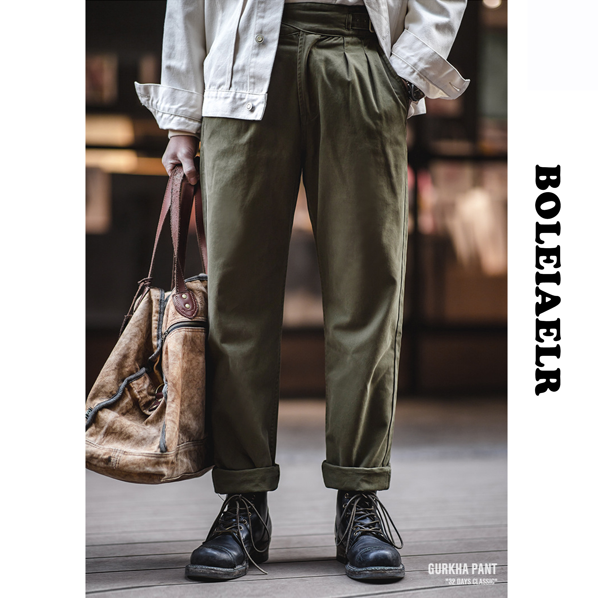 BOLEIAELR/春季 复古美式廓尔格军裤男休闲西裤直筒那不勒斯长裤
