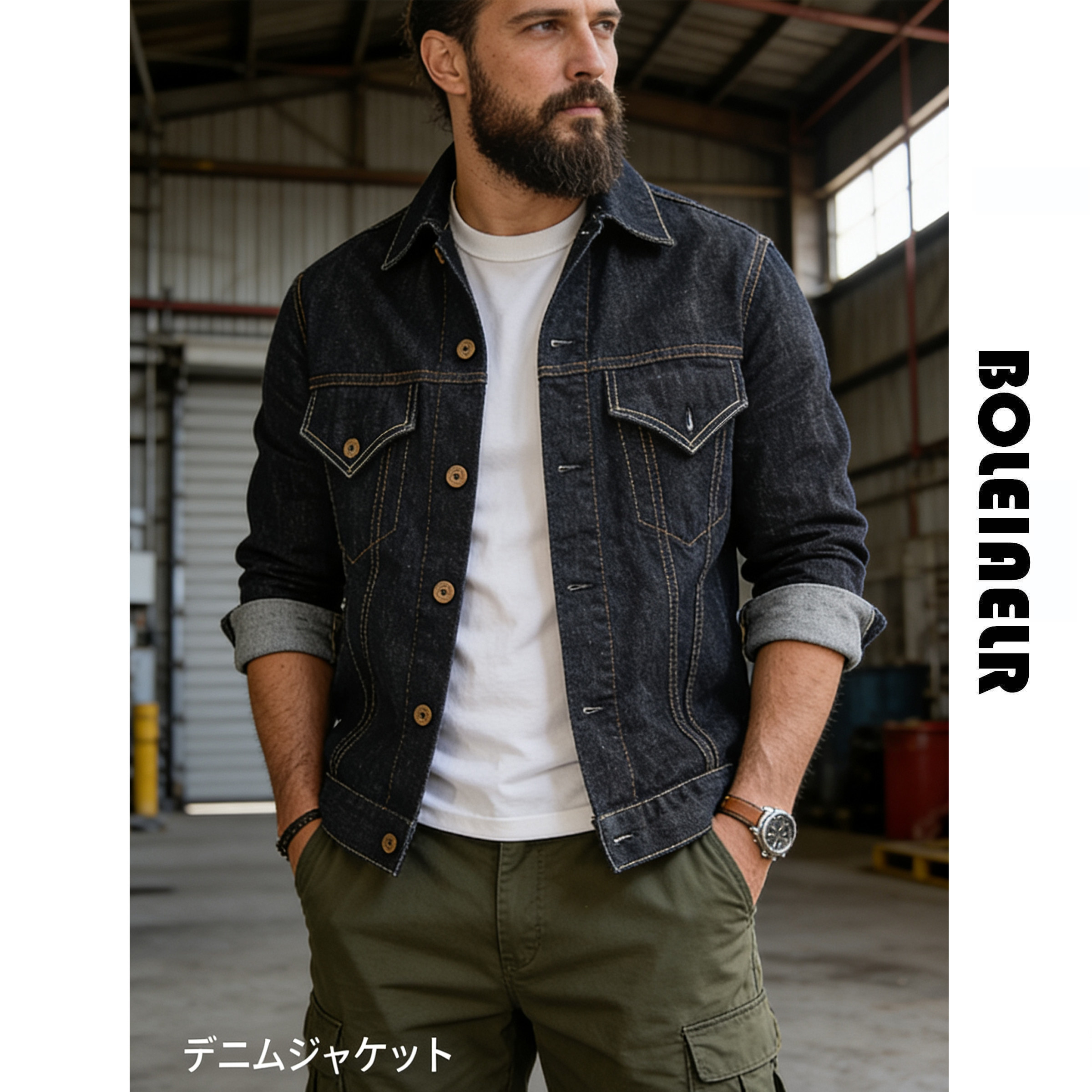 2026春季新款 工装复古原色牛仔夹克男机车修身短款外套叠穿内搭,男装,牛仔外套,淘宝优惠券,粉丝福利购,淘宝优惠卷