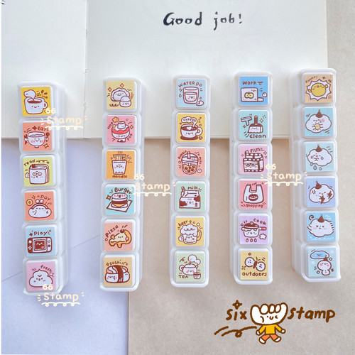 66小印原创可爱日常生活工作六联印章迷你学生打卡手帐素材装饰