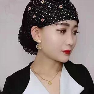 夏季蕾丝洋气时尚回族帽子头巾帽妈妈帽遮白发包头帽满天星发带