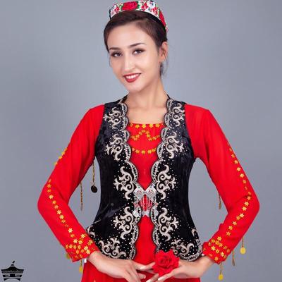 新疆舞蹈服民族马甲女广场舞金丝绒修身坎肩舞台演出维吾尔族马夹