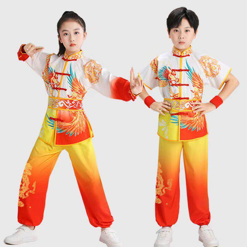 儿童天地龙鳞演出服打鼓服龙的传人少年中国说功夫扇武术表演服装
