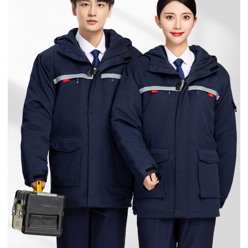 冬季加油站防静电工作服棉衣定制物业管理防寒棉衣供电站劳动防护