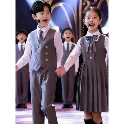 儿童合唱服演出服主持礼服男童小学生班服学院风女口才朗诵表演服