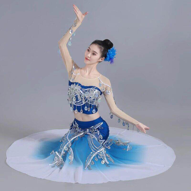 新款成人傣族舞蹈服装彩云之南孔雀舞演出服修身包臀练习艺考伞舞