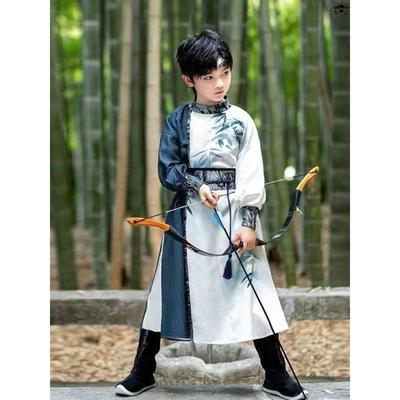 男童汉服圆领帅气儿童古装宋朝侠客风公子走秀摄影服后羿演出服装