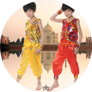 男童印度舞表演服装儿童民族舞蹈演出服幼儿新疆舞灯笼裤打鼓服装