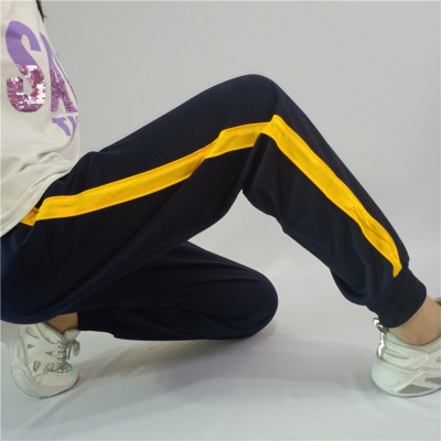 校服裤子男女收口宽松黄条一道杠