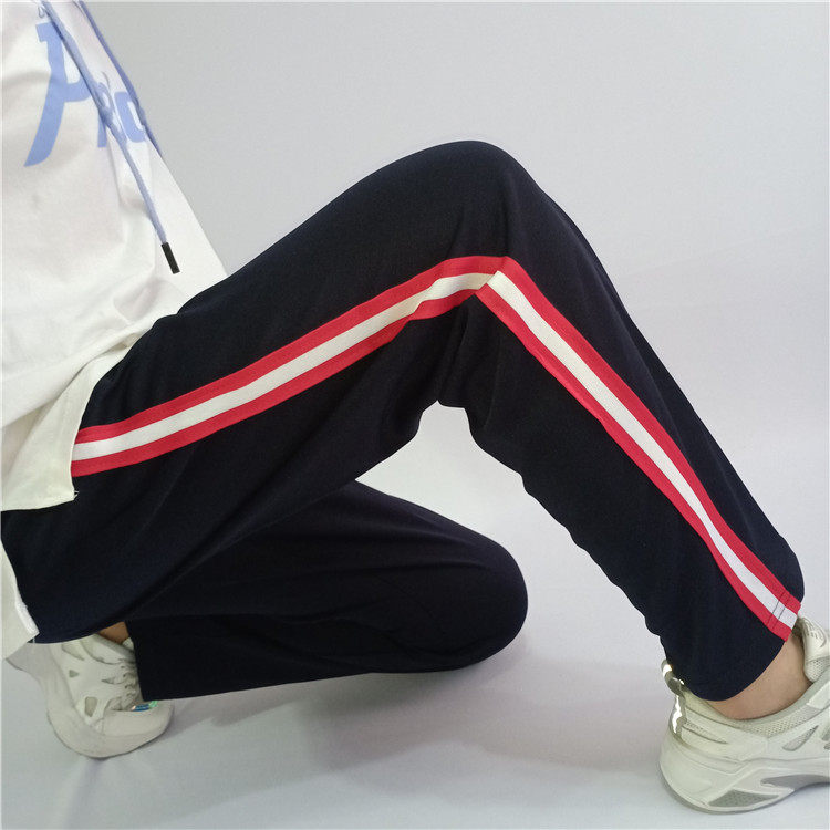 中性通用白红宽条藏蓝色校服裤子