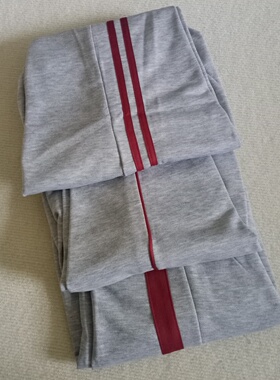 春夏季学生校服裤子灰色宽松直筒酒红色条纹运动长裤薄款弹性校裤