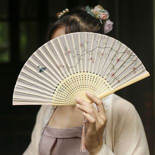 古风折扇复古扇子夏季 汉服随身便携折叠扇旗袍舞蹈小扇 中国风女式