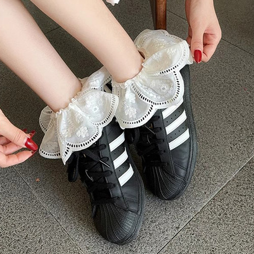 花边袜子女中筒短袜精梳棉春秋款