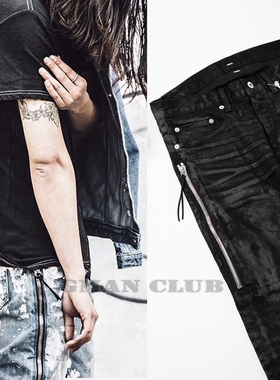 Gman高街 涂层打蜡油漆微弹力男士修身牛仔裤流行黑色直筒长裤