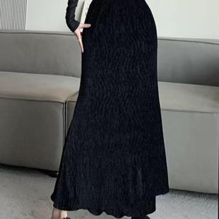 金丝绒半身裙女秋季高腰灯芯绒百褶半裙子中长款冬季鱼尾包臀长裙