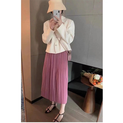 气质奶系穿搭裙子高腰伞裙女