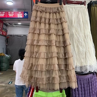 甜美高腰显瘦蓬蓬长裙 秋季 法式 超仙层层网纱蛋糕半身裙女2025新款