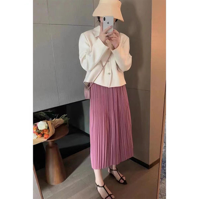 韩版高腰重工褶皱半身裙