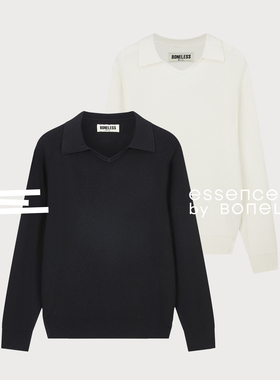 羊毛混纺V领POLO针织毛衣复古铁牌套头支线Essence by BONELESS