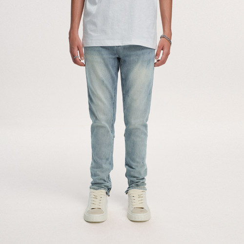 BONELESS下脚拉链洗水牛仔裤