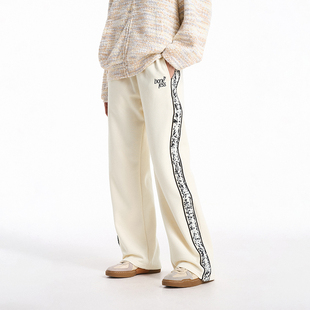 秋 直筒运动长裤 BONELESS花绘系列拼接织带卫裤 宽松抽绳刺绣休闲裤