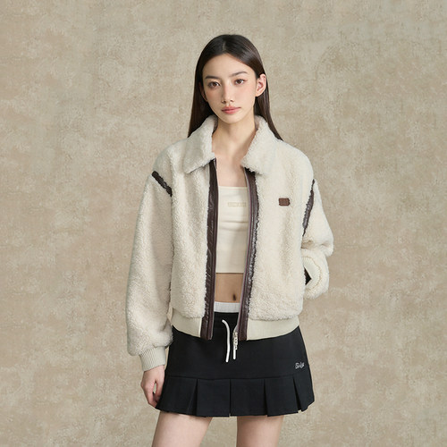 BONELESS仿羊羔毛拼接撞色外套