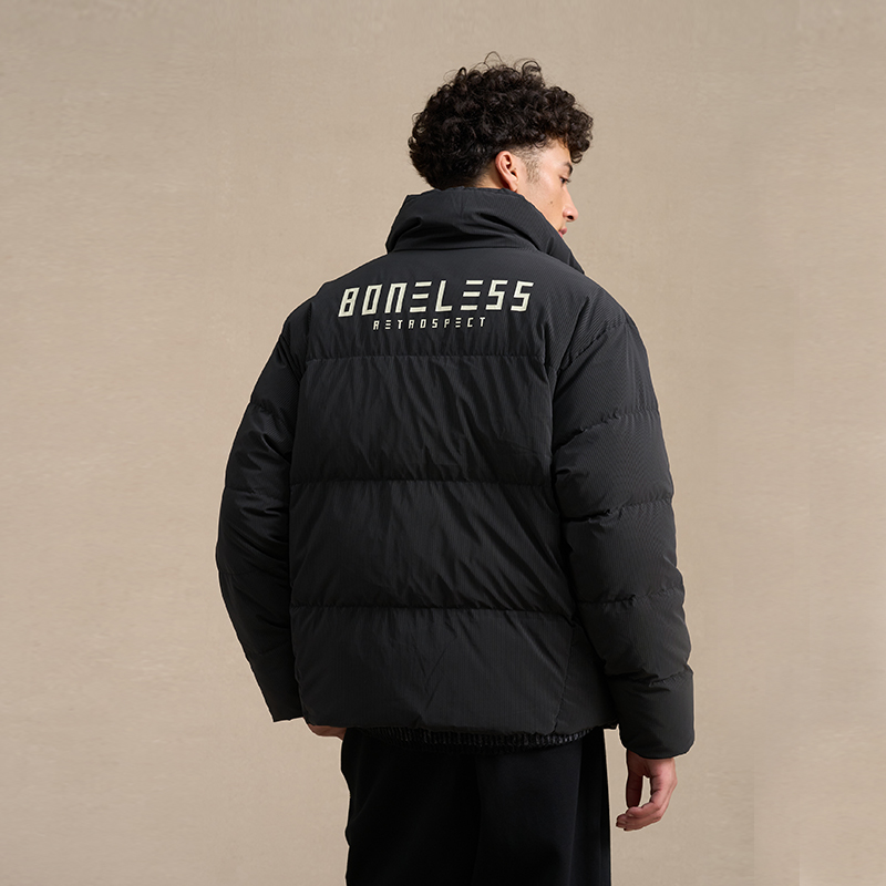 BONELESS暗条纹基础印花羽绒服宽松立领保暖冬季外套百搭面包服
