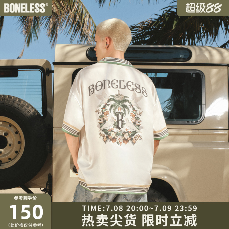 浪人系列哥特棕榈树鸽子条纹衬衫