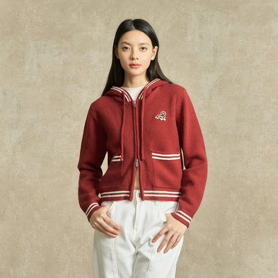 BONELESS短款连帽毛织外套小狗设计感拉链开衫毛衣百搭保暖针织衫