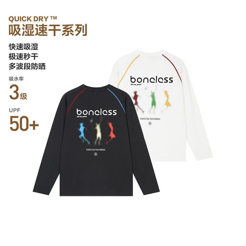 BONELESS吸湿排汗防晒运动休闲彩色线趣味印花哈梭线户外长袖T恤