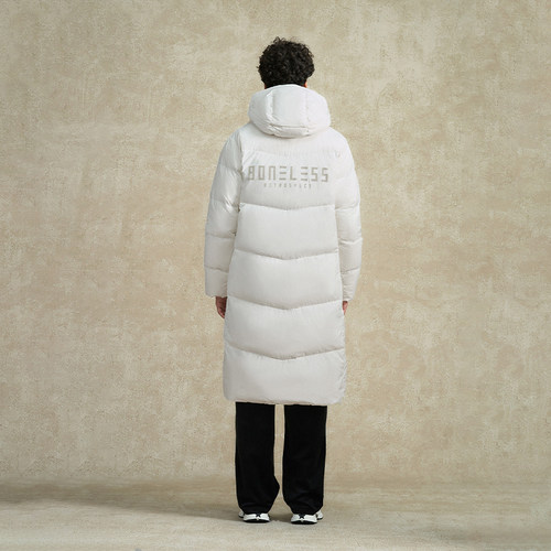 BONELESS基础LOGO印花长款羽绒服冬季保暖大衣防寒加厚连帽外套
