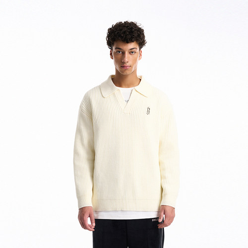 BONELESS针织珠地polo衫翻领宽松套头金属标简约羊毛毛衣百搭上衣