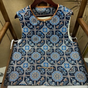 满分桑蚕丝40姆米四重围蓝色系老宋锦马甲新中式国风2025新品马甲