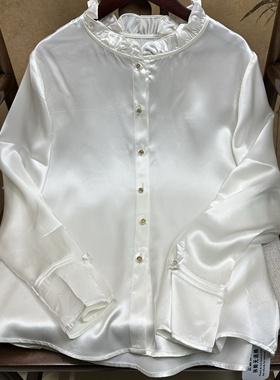 满分桑蚕丝重缎25姆米衬衫花领对襟新中式内搭