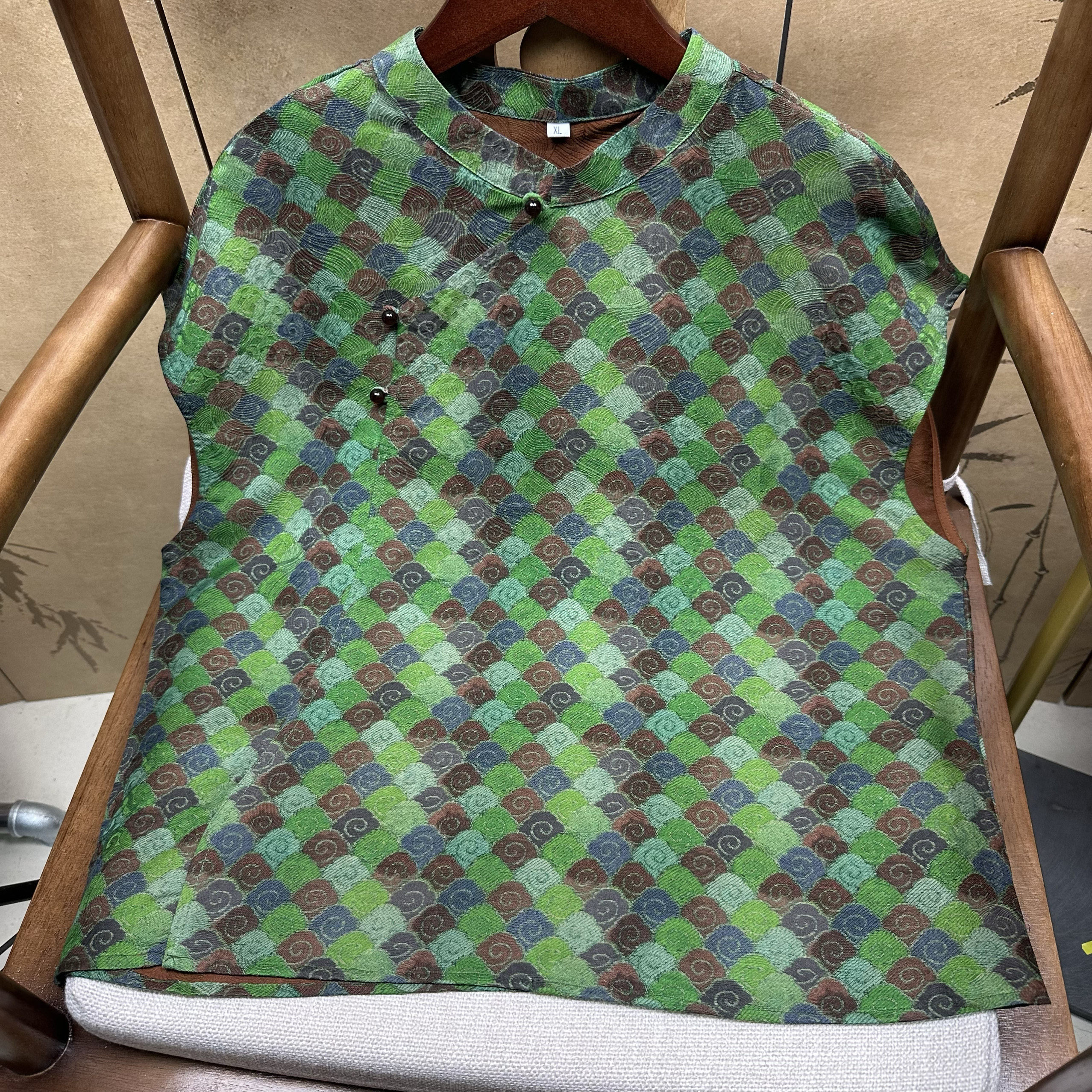 满分桑蚕丝花萝香云纱短袖偏襟设计款新中式国风气质短袖夏季女