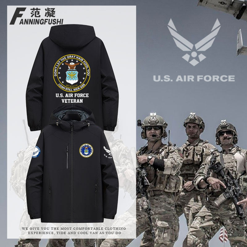USA美国国家空军军徽特种部队户外冲锋衣防风男装秋冬季加绒外套
