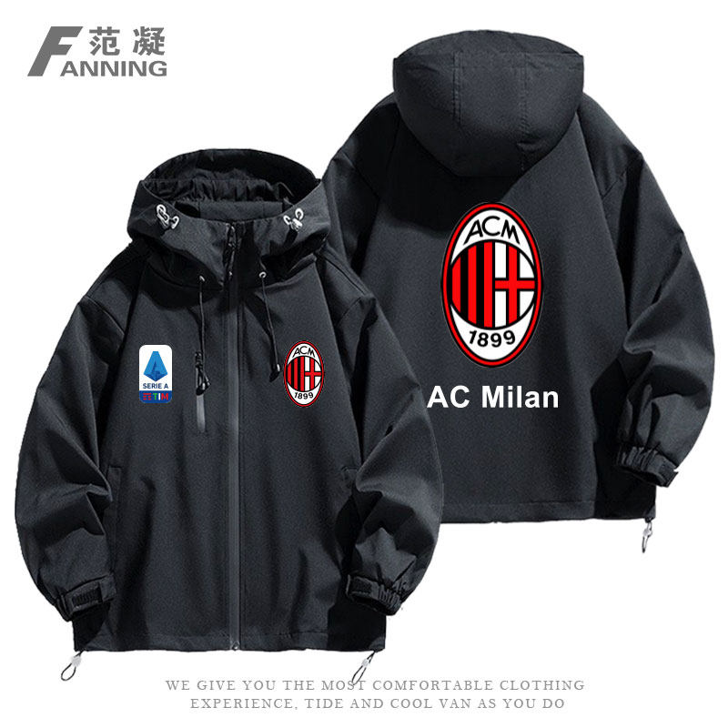 定制AC米兰Milan意甲训练队服男足球服球迷应援服冲锋衣运动外套