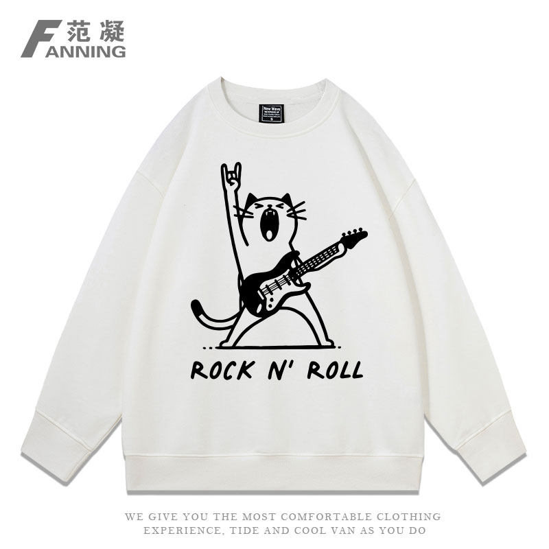 定制音乐节朋克摇滚猫咪吉他社团演出潮牌男秋冬宽松情侣加绒卫衣