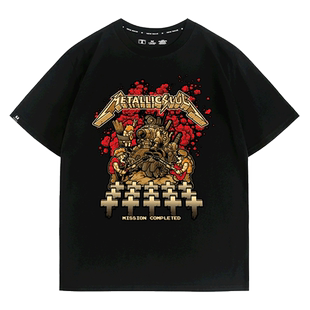 街头电玩游戏合金弹头坦克车潮牌周边青少年T恤宽松短袖男纯棉夏