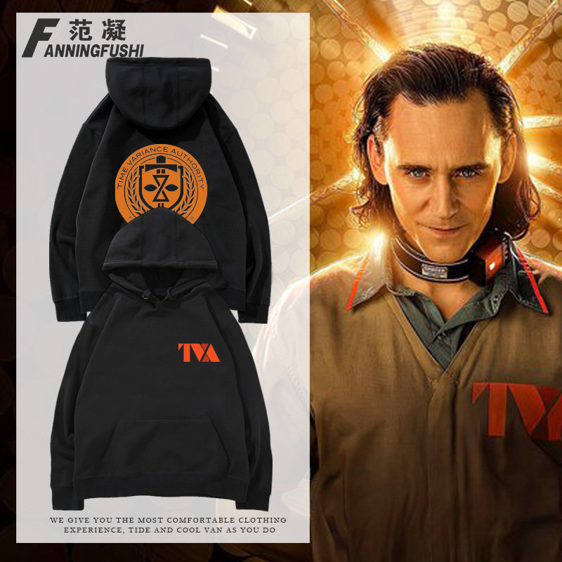 漫威潮牌loki洛基美剧时间管理局tva标志男秋冬加绒宽松连帽卫衣