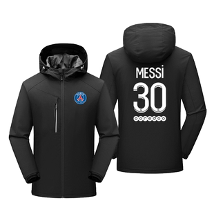 梅西messi大巴黎球衣队男连帽冲锋衣姆巴佩内马尔外套足球冬加绒