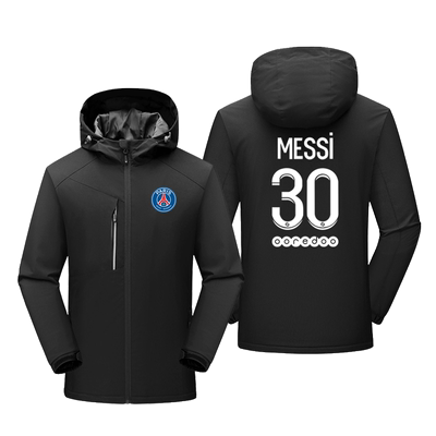 梅西messi大巴黎球衣队男连帽冲锋衣姆巴佩内马尔外套足球冬加绒