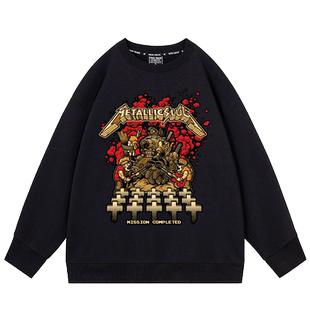 合金弹头坦克车街头电玩游戏潮牌周边圆领秋冬加绒宽松青年卫衣男