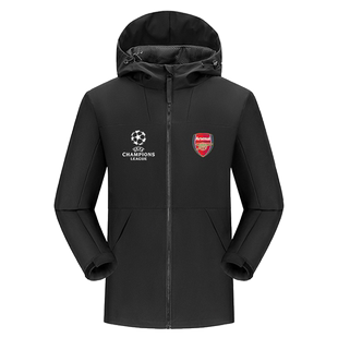 欧冠皇马巴A萨C米兰曼城切尔西阿森纳足球加绒冲锋衣防风男款外套