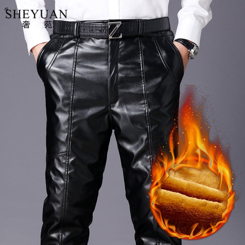 Leather pants Plush thickening winter Easy Middle and old age locomotive Take-out food keep warm motorcycle Windbreak Waterproof cotton trousersin the Men's clothing, Lederhosen  category - from Buy2taobao.com to provide professional Taobao agent buy service