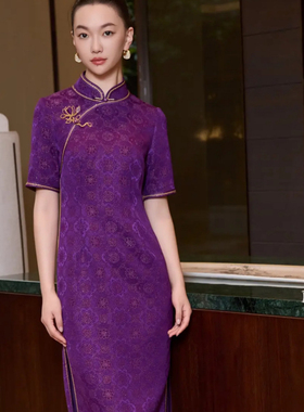 170516朱紫褕正紫色喜婆婆喜妈妈婚宴旗袍礼服敬酒服订婚宴旗袍