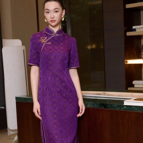 170516朱紫褕正紫色喜婆婆喜妈妈婚宴旗袍礼服敬酒服订婚宴旗袍