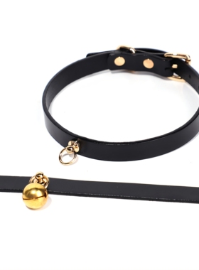 【Save Me】真皮复古铃铛项圈choker项链男女皮质高级黑色带牵引